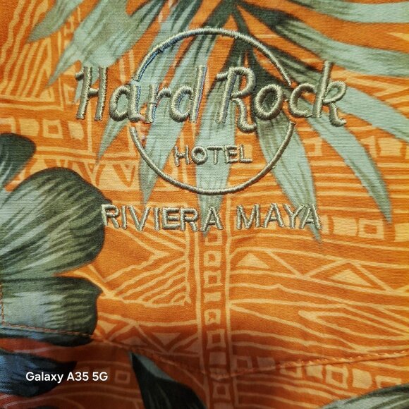Hard Rock Hotel Riviera Maya Orange Hawaiian Shirt XL 100% Cotton Tropical Flora - Picture 3 of 6